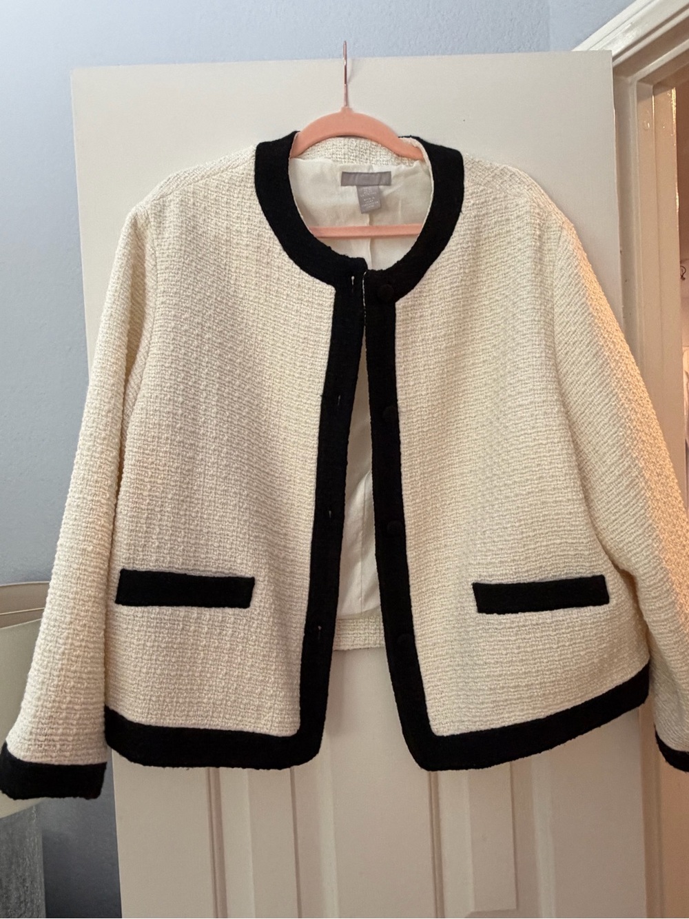 H&M Cream Bouclé Jacket with Black Trim